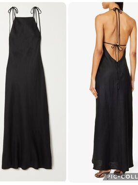 NWT Reformation Selia Tie Strap Linen Dress Large, BLACK